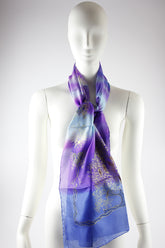 Seidentuch handbemalt | Seidenschal | Damen | Blau-Lila | Elegant & Luxuriös | 100% Seide | 1600x500 | Einzigartiges Designerschal